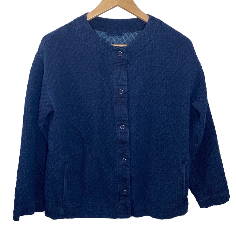 J Jill Pure Jill Indigo cotton quilted textured snap closure jacket size S